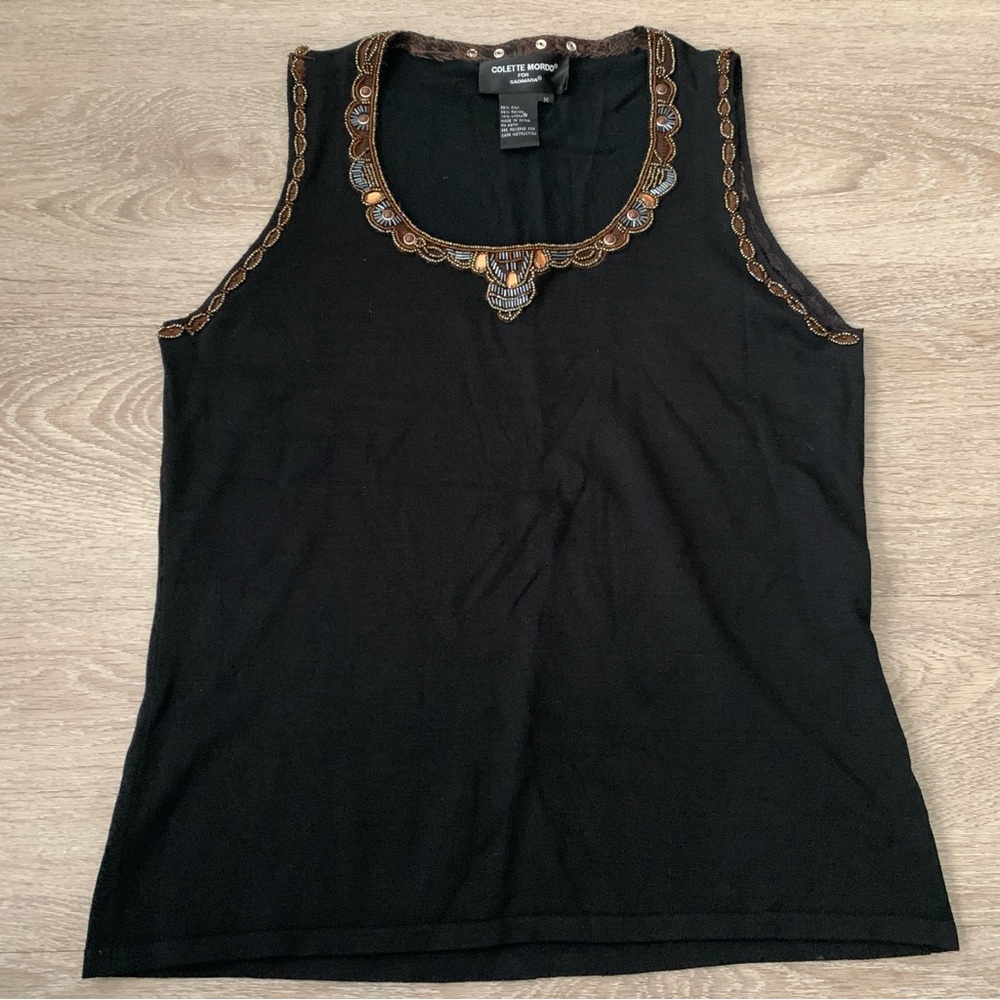 Colette Mordo Black Beaded Tank Top Size M